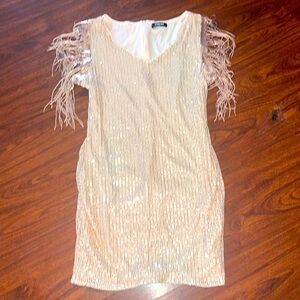 Elegant Cream Sequin Midi Dress